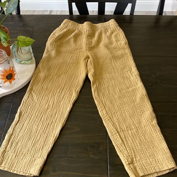 Madewell Yellow Mustard Waffle Knit Pull Up Pant XS Neutral Loose Cotton Earthy - Picture 8 of 9
